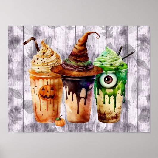 Waterverf Halloween Coffee Drink Trio Poster (Voorkant)