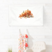 Waterverf Halloween pompoenen met herfstbladeren O Spandoek (Insitu)