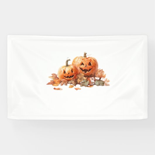 Waterverf Halloween pompoenen met herfstbladeren O Spandoek (Horizontaal)