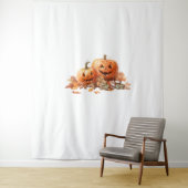 Waterverf Halloween pompoenen met herfstbladeren O Wandkleed (In situ)