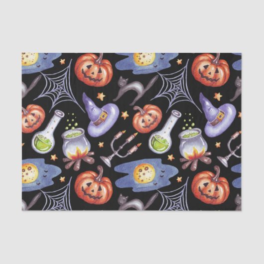 Waterverf Halloween Pumpkins, Magische Potie Tissuepapier (Voorkant)