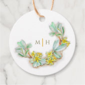 Waterverf halve krans monogram bruiloft sibbaldia bedankjes labels (Voorkant)