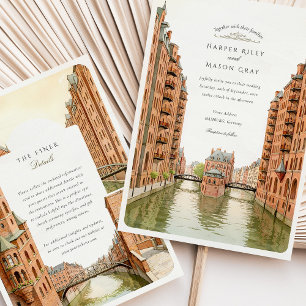 Waterverf Hamburg Speicherstadt Canal Wedding Kaart