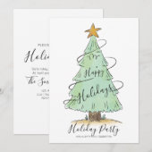 Waterverf Hand Drawn Holiday Party Invitation Feestdagenkaart (Voorkant / Achterkant)