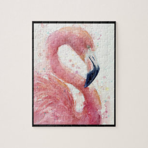 Waterverf hand-geschilde Flamingo Puzzle Legpuzzel