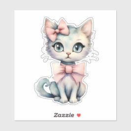 Waterverf Hand getrokken Kat met twee roze strikke Sticker