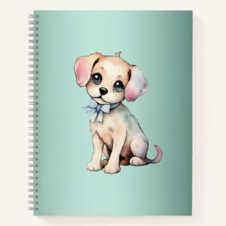 Waterverf Hand getrokken puppy met poederblauwe st Notitieboek