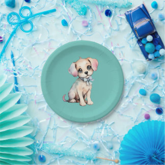 Waterverf Hand getrokken puppy met poederblauwe st Papieren Bordje