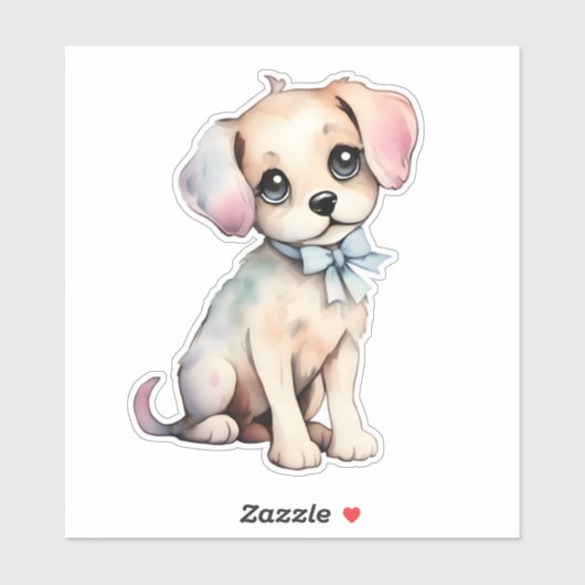 Waterverf Hand getrokken puppy met poederblauwe st Sticker (Vel)