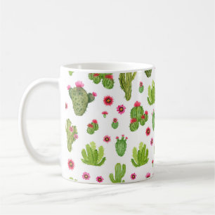 Waterverf handbeschilderde cactus naadloos patroon koffiemok