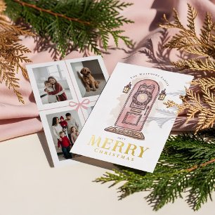 Waterverf Handgetekende Roze Deur Kerst Krans Folie Feestdagenkaart