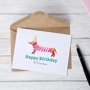 Waterverf handgetekende teckel hond verjaardag Kaa Kaart