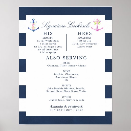 Waterverf handvuurvaste handtekeningen Cocktails Poster (Voorkant)