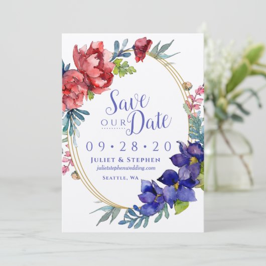 Waterverf Happiness Wedding | Sla onze datum op Kaart (Staand voorkant)