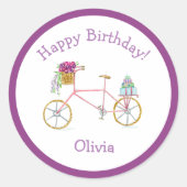 Waterverf Happy Birthday-fiets Ronde Sticker (Voorkant)