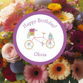 Waterverf Happy Birthday-fiets Ronde Sticker