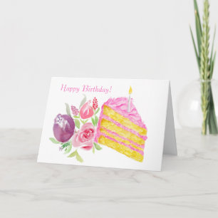 Waterverf Happy Birthday Pink Frozing Cake Kaart
