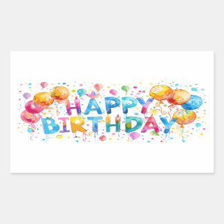 Waterverf Happy Birthday Rechthoekige Sticker