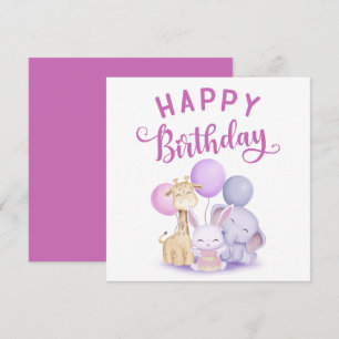 Waterverf Happy Birthday Schattige Baby Party Anim Kaart