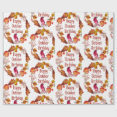 Waterverf Happy Oktober Verjaardag Herfstbladeren Cadeaupapier (Vlak)