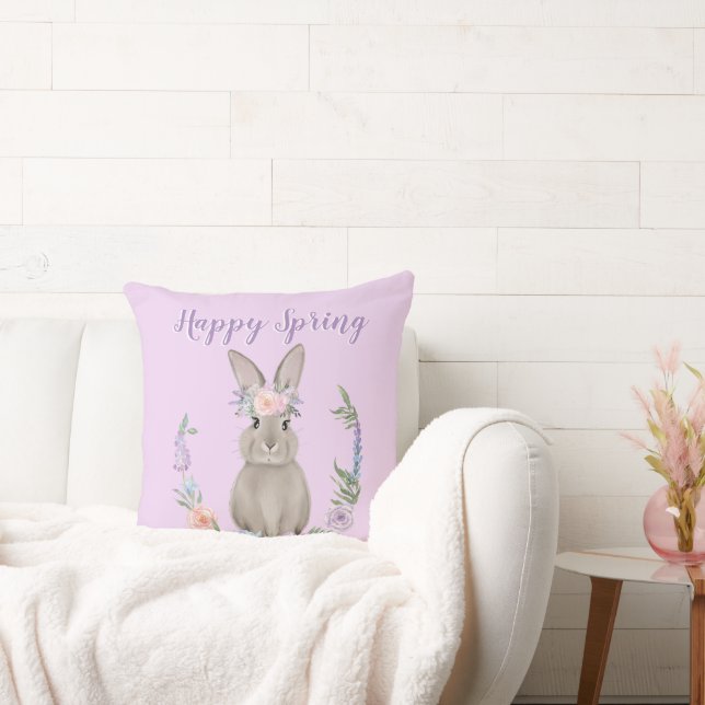 Waterverf Happy Spring Bunny Rabbit en Flowers Kussen (Bank)