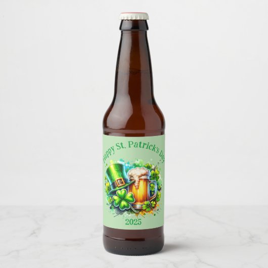 Waterverf Happy St. Patrick's Day Party accessoire Bier Etiket (Voorkant)