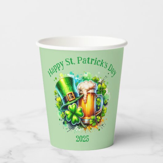 Waterverf Happy St. Patrick's Day Party accessoire Papieren Bekers (Achterkant)