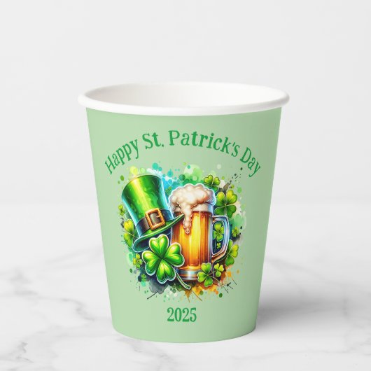 Waterverf Happy St. Patrick's Day Party accessoire Papieren Bekers (Voorkant)