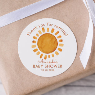 Waterverf Happy Yellow Sun Dank u Baby shower Ronde Sticker