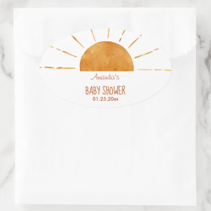 Waterverf Happy Yellow Sunshine Boho Baby shower Ovale Sticker