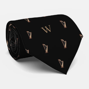 Waterverf Harp Monogram Initiaal Middernacht Zwart Stropdas