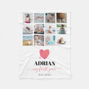 Waterverf Hart Baby eerste jaar Foto Collage Fleece Deken