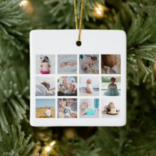 Waterverf Hart Baby eerste jaar Foto Collage Keramisch Ornament