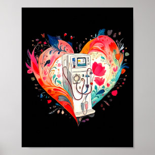 Waterverf Hart Bloemendialyse Verpleegster Nefrolo Poster