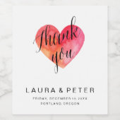 Waterverf hart Dank u | huwelijksgunst Wijn Etiket (Enkel label)
