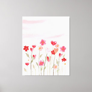 Waterverf hart en bloemen canvas afdruk