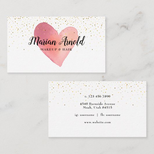 Waterverf Hart Gouden Spikkels Visitekaartje (Voorkant / Achterkant)