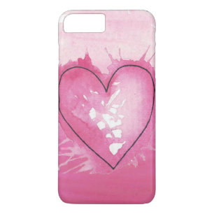 waterverf hart in roze telefooncel 	iPhone 8 plus / 7 plus hoesje
