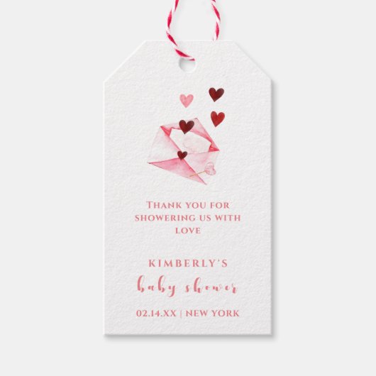 Waterverf hart letter Baby shower dank u Cadeaulabel (Voorkant)