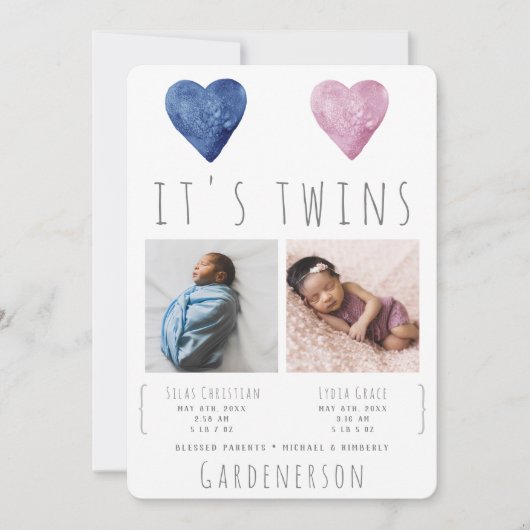 Waterverf Hart Twins-aankondiging Aankondiging (Voorkant)