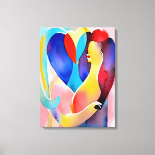 Waterverf hart van liefde kunst canvas afdruk