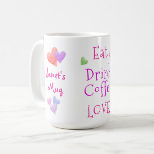 Waterverf Harten EET Drink Koffie LIEFDE Koffiemok
