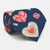 Waterverf Harten en Bloemen Stropdas (Opgerold)