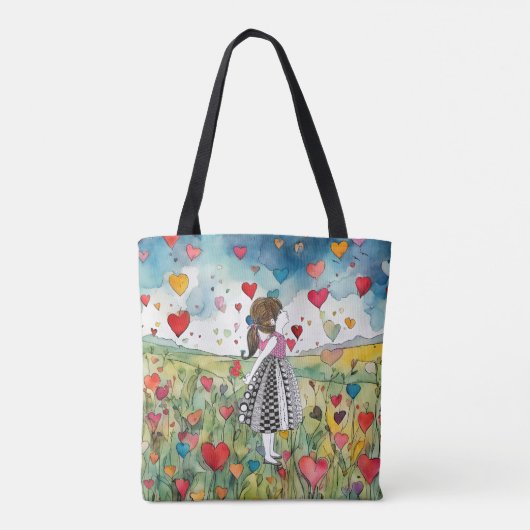 Waterverf harten en een klein meisje draagtas (Achterkant)