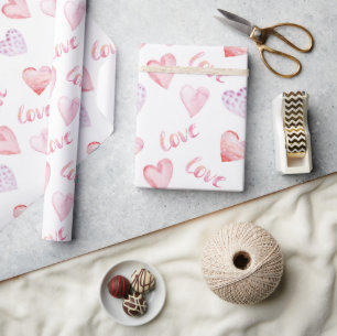 Waterverf harten en liefde Valentijnsdag Cadeaupapier