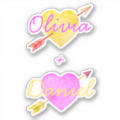 Waterverf Harten Pijlen Heldere Valentijn Liefde Sticker (Voorkant)