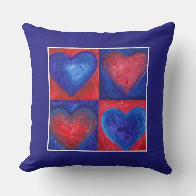 Waterverf Harten Rood Blauw Paarse Hart Kunst Kussen (Voorkant)