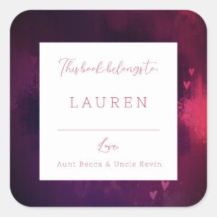  Waterverf Harten Valentijn Bookplate Vierkante Sticker