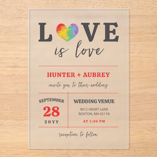 Waterverf hartliefde is liefde voor homoseksuele b acryl uitnodigingen (Voorkant)