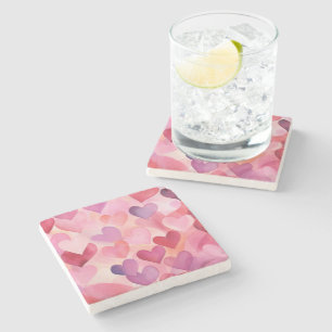 Waterverf hartpatroon Modern Hedendaags Roze Stenen Onderzetter